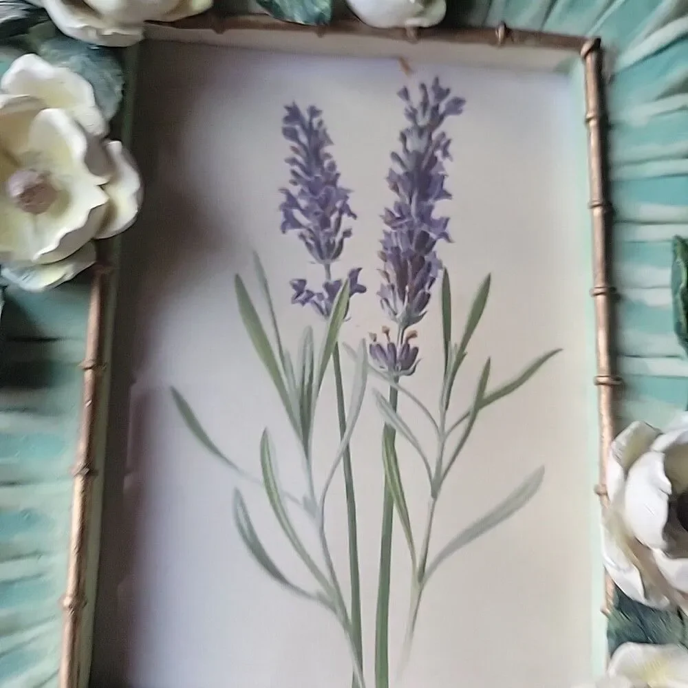Vtg Ganz 3D Mint Green photo frame Magnolia Flowers Resin Rare Green Academia